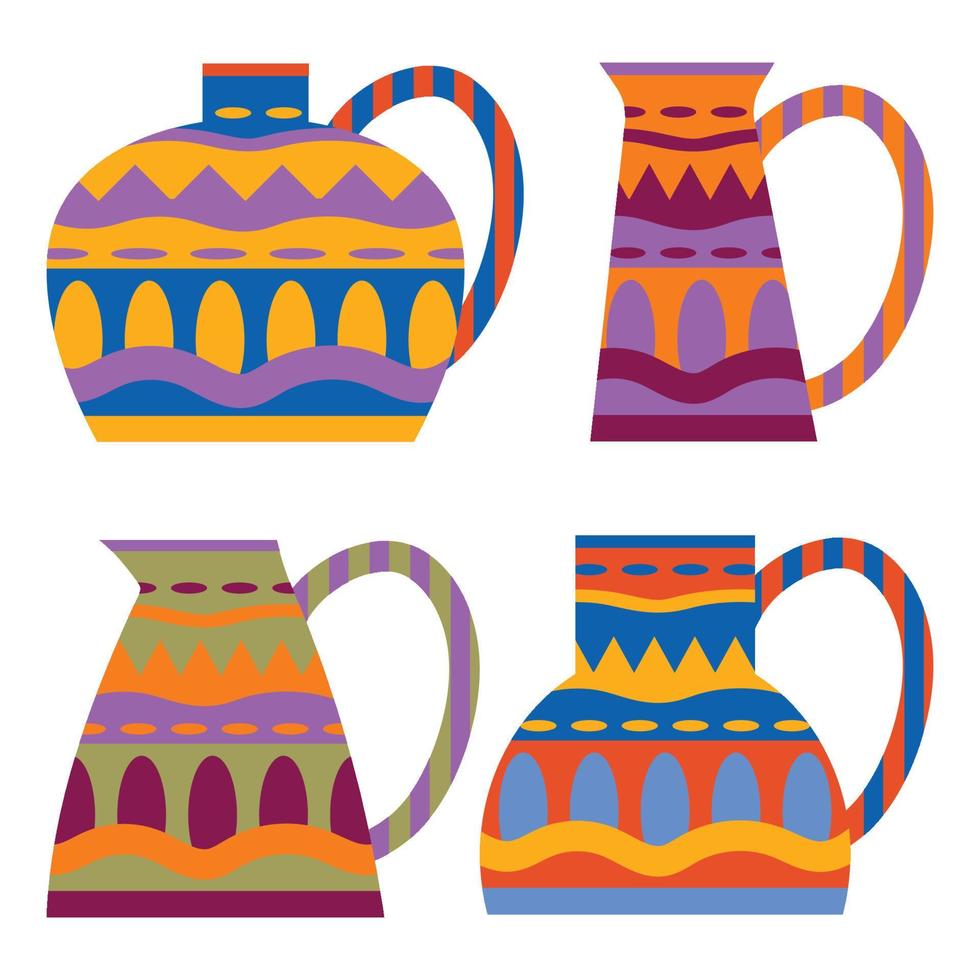 um conjunto de vasos com padrões e formas diferentes. adequado para impressão, padrões, elementos de decoração. ilustração vetorial. vetor