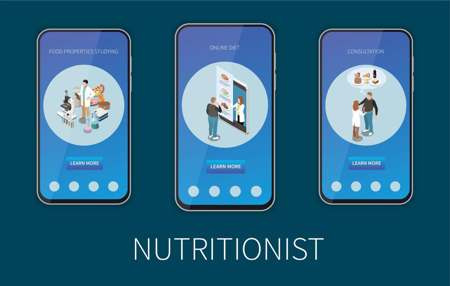 conjunto de banners isométricos de nutricionista vetor