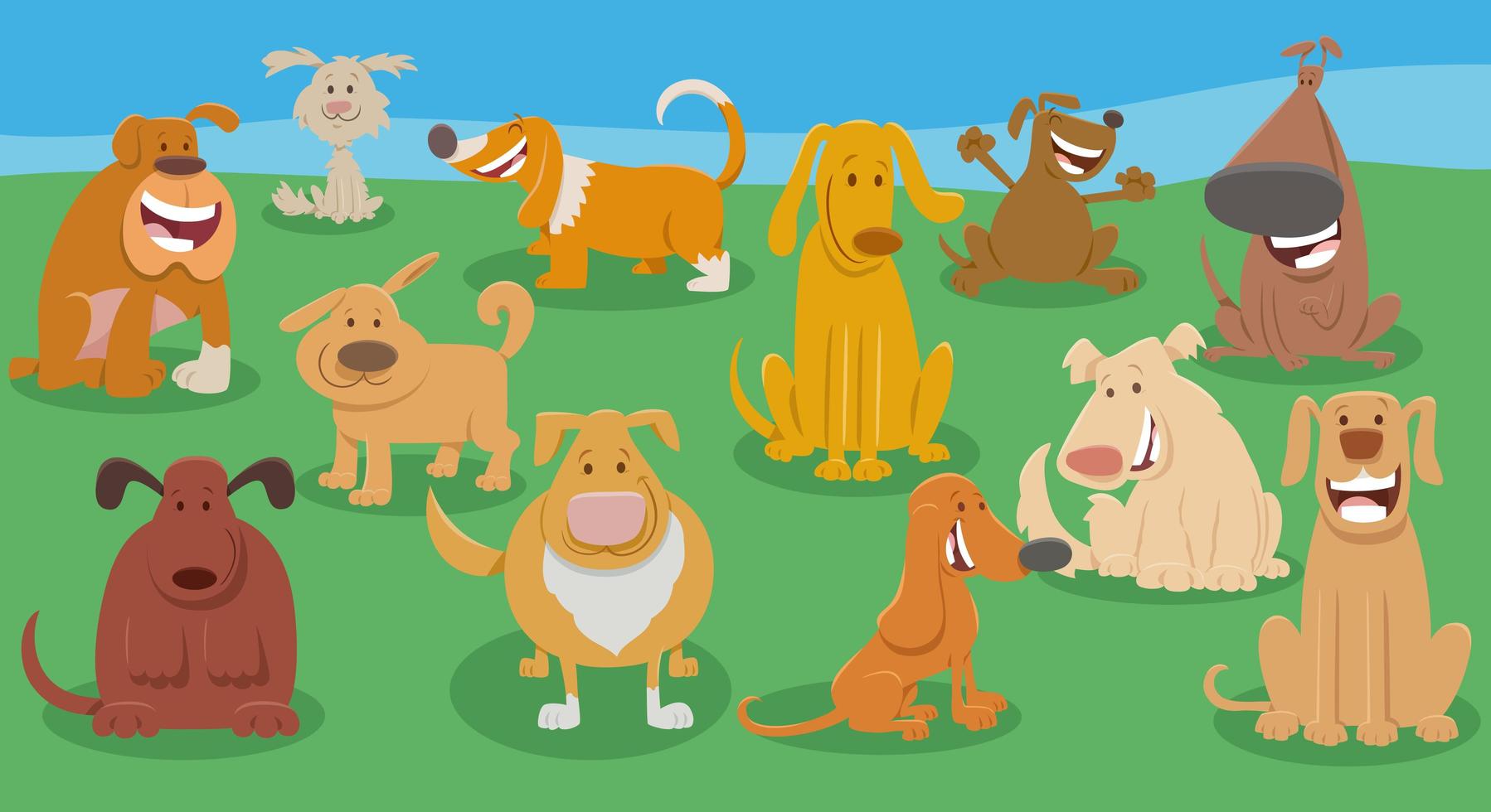 grupo de personagens animais de desenho animado de cães engraçados vetor