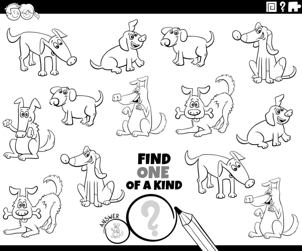 página do livro de cores de um jogo único com cães vetor