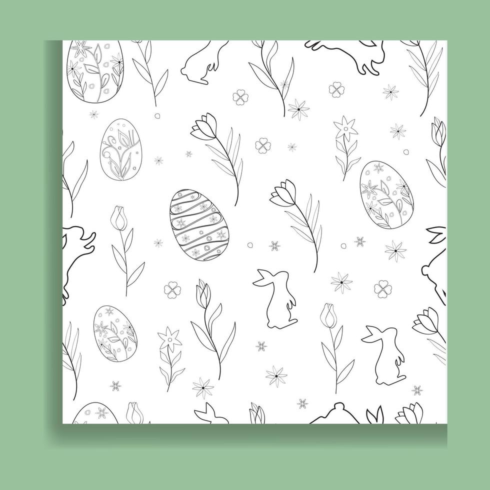 ícones de padrão sem emenda com ovos de páscoa, flores, coelhos e borboletas, desenho vetorial. vetor