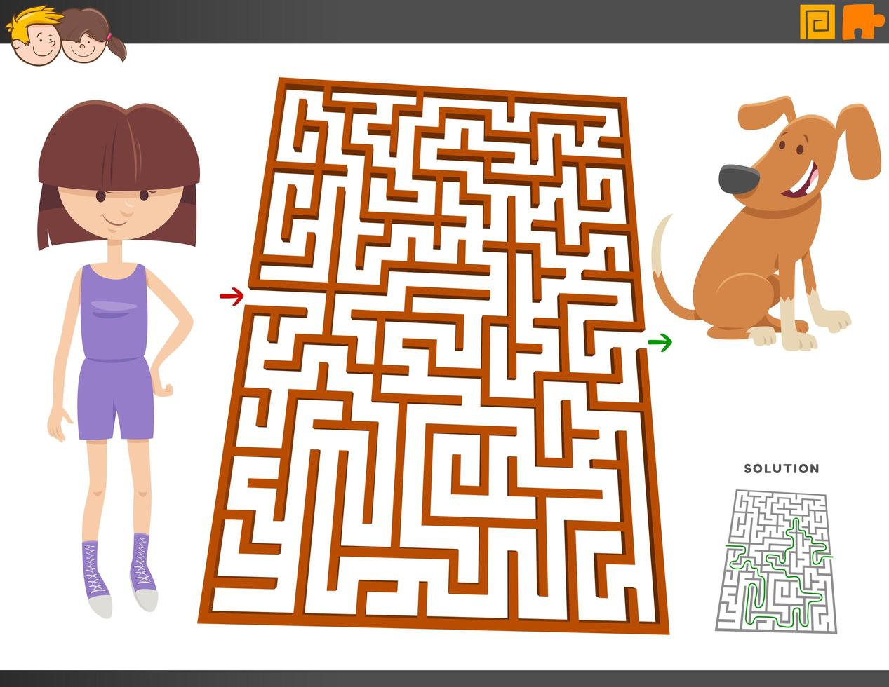 jogo de labirinto com desenho animado e cachorrinho vetor