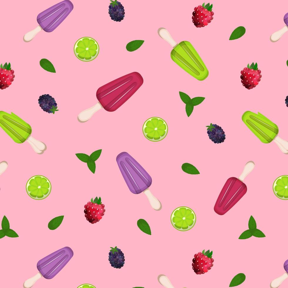 padrão brilhante com sorvete de frutas e paletas mexicanas em um fundo rosa. sobremesa latino-americana de verão legal com frutas. ilustração vetorial. desenho animado. vetor