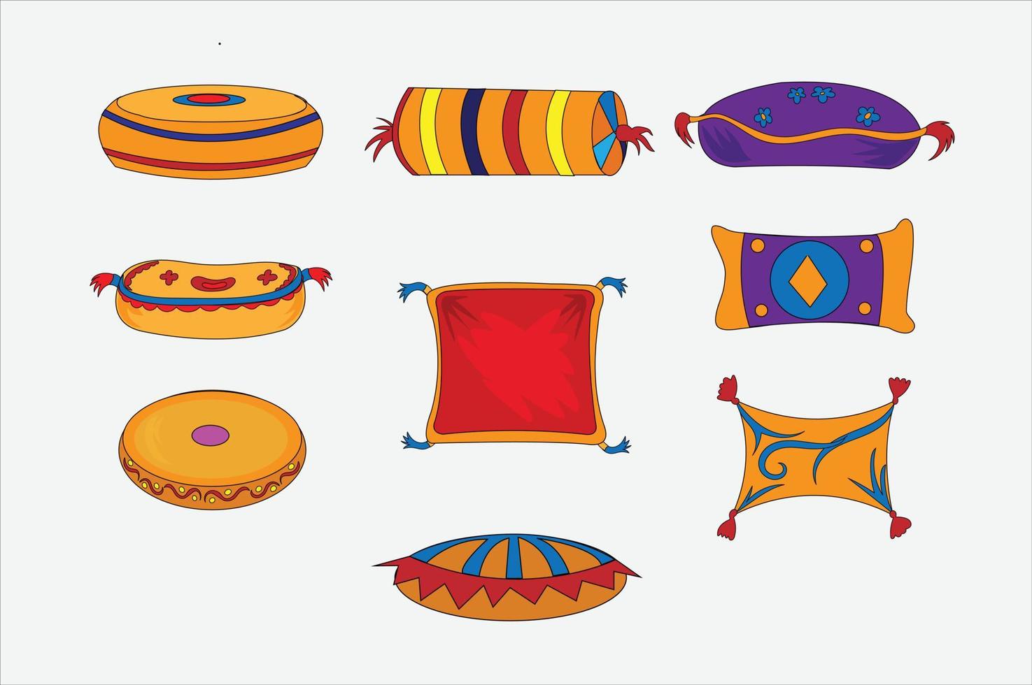 conjunto de almofadas decorativas coloridas ilustração vetorial vetor