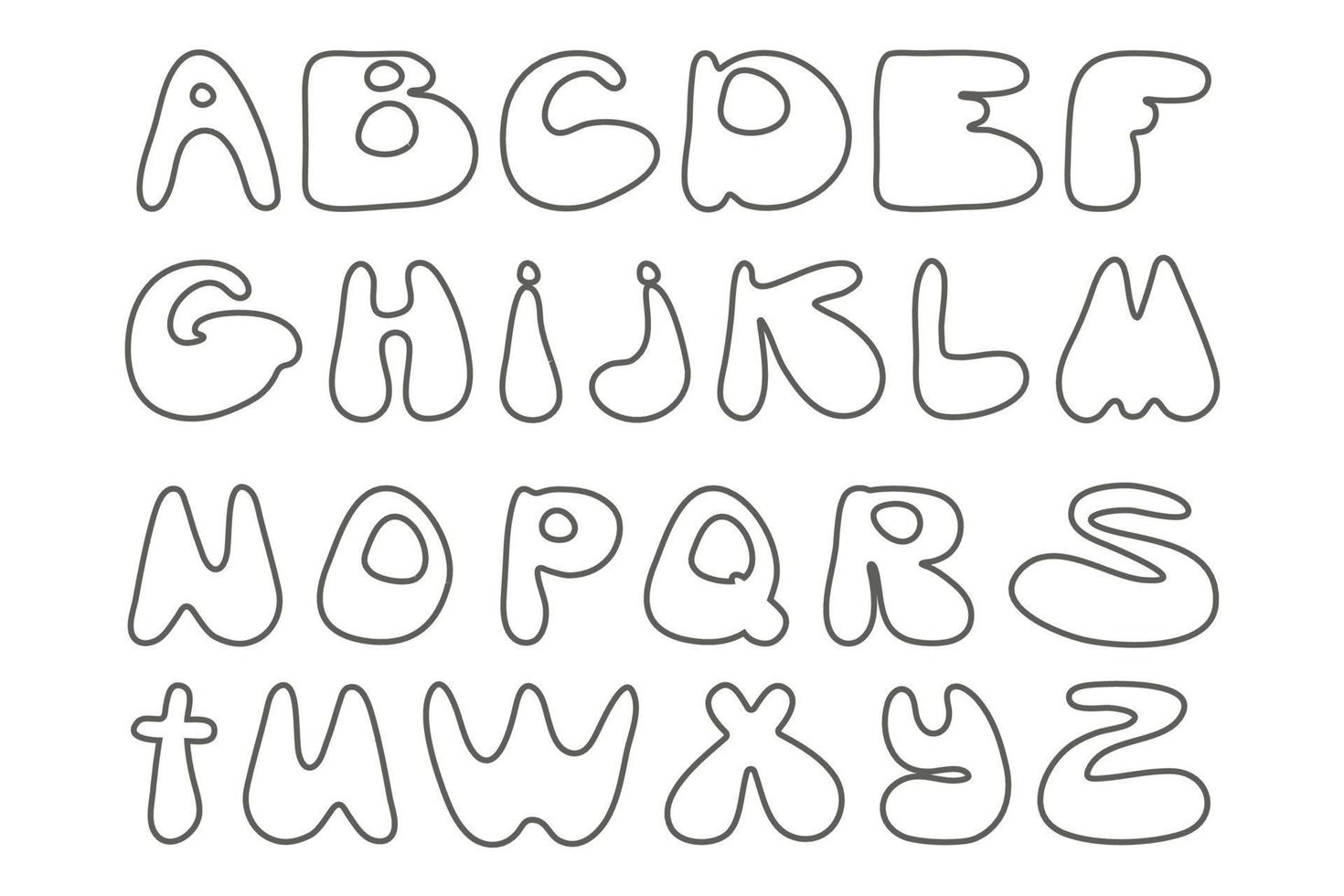 alfabeto desenhado à mão bonito feito em vetor. letras do alfabeto doodle infantil. fonte de letras do alfabeto incrível brincalhão. design abc engraçado para capa de livro, pôster, cartão, impressão na roupa do bebê vetor