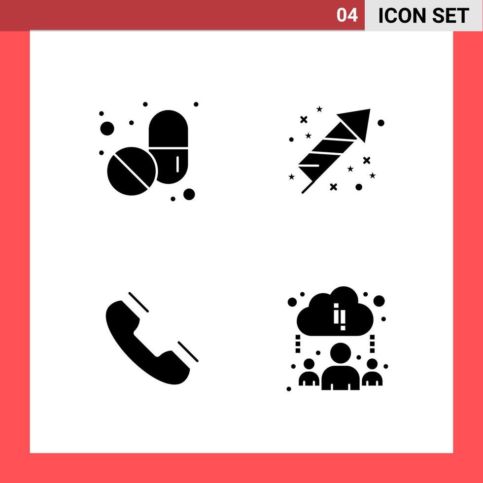 4 símbolos de glifo de estilo sólido de pacote de ícones em sinais simples de fundo branco para design geral de fundo de vetor de ícone preto criativo