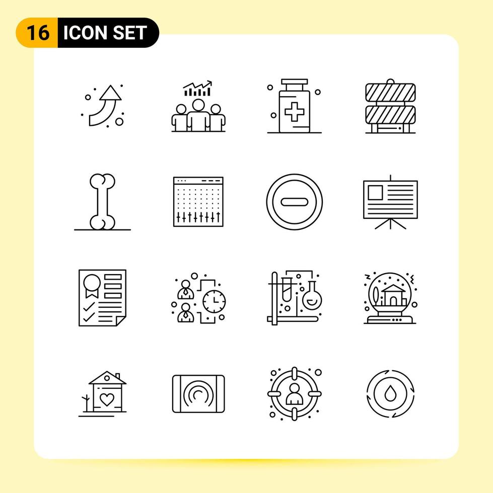 16 ícones criativos para design moderno de sites e aplicativos móveis responsivos. 16 sinais de símbolos de contorno em fundo branco. 16 pacote de ícones. vetor