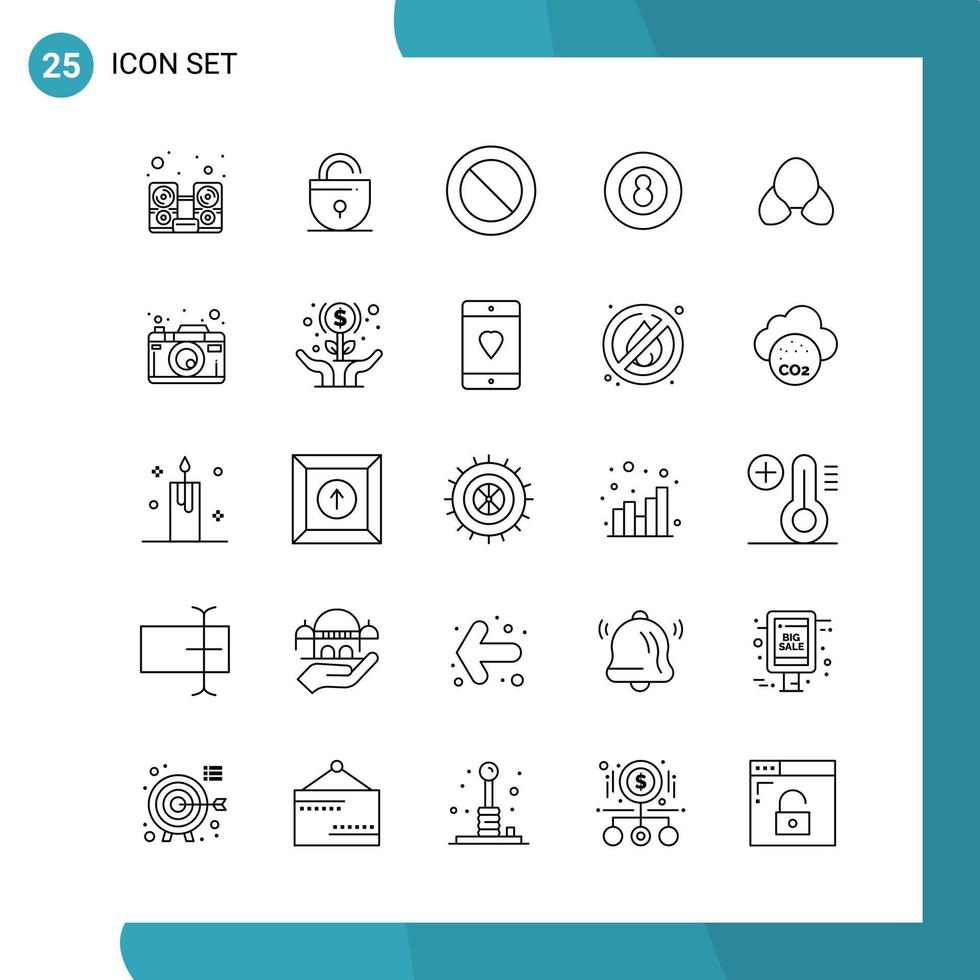 pacote vetorial de 25 símbolos de contorno. ícone de estilo de linha definido em fundo branco para web e dispositivos móveis. vetor