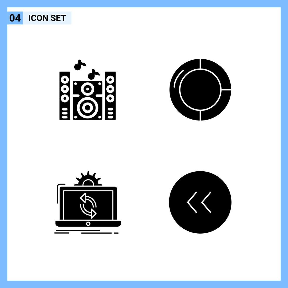 4 ícones. símbolos de glifos criativos de estilo sólido. sinal de ícone sólido preto isolado no fundo branco. vetor