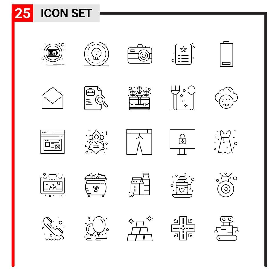 25 ícones gerais para impressão de design de sites e aplicativos móveis. 25 sinais de símbolos de contorno isolados no fundo branco. pacote de 25 ícones. vetor