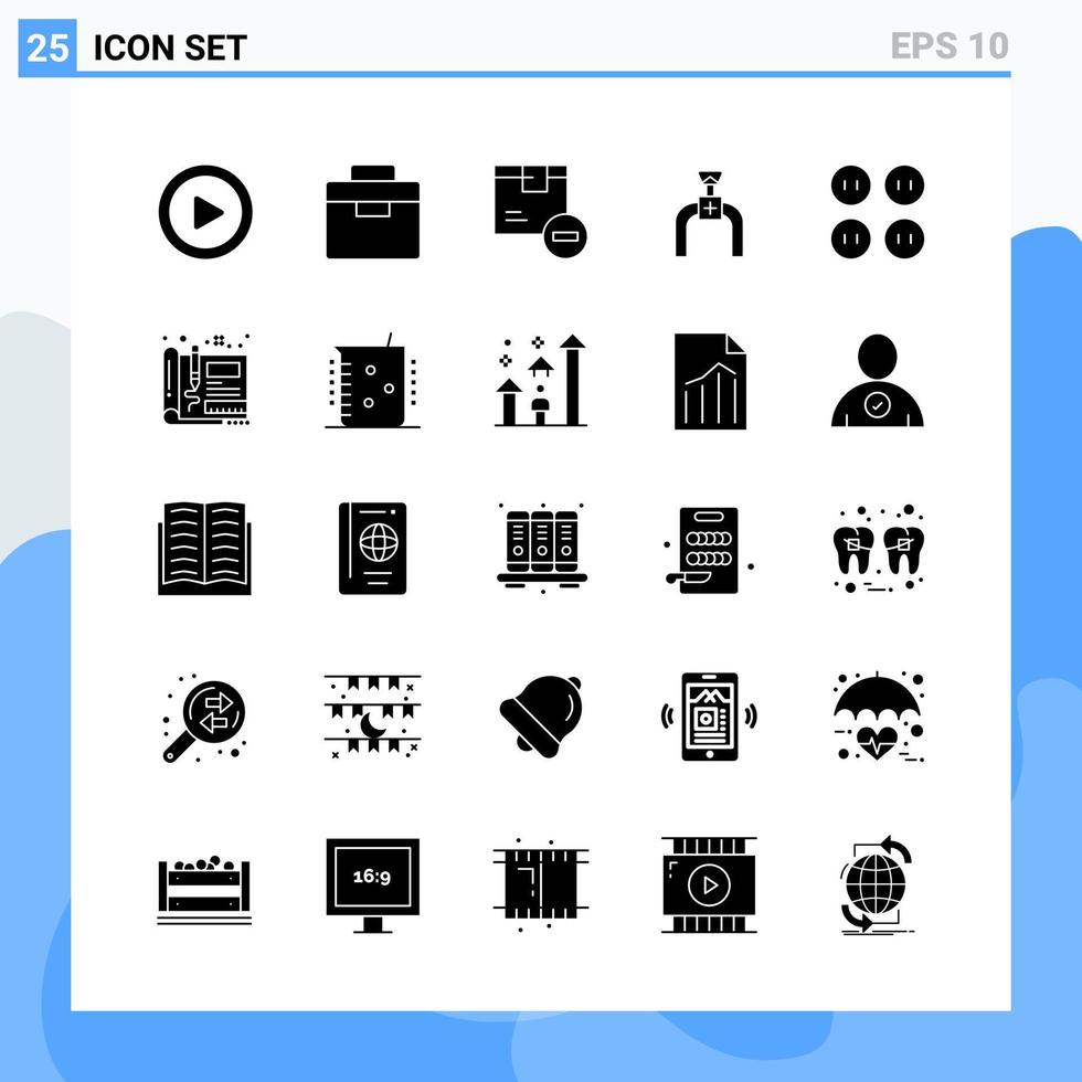 25 ícones modernos de estilo sólido. símbolos de glifo para uso geral. sinal de ícone sólido criativo isolado no fundo branco. Pacote de 25 ícones. vetor