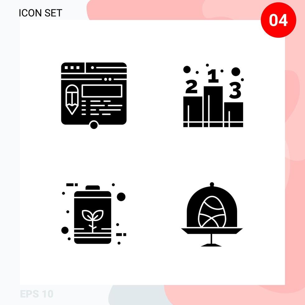 pacote vetorial de 4 ícones em estilo sólido. pacote de glifo criativo isolado no fundo branco para web e dispositivos móveis. vetor