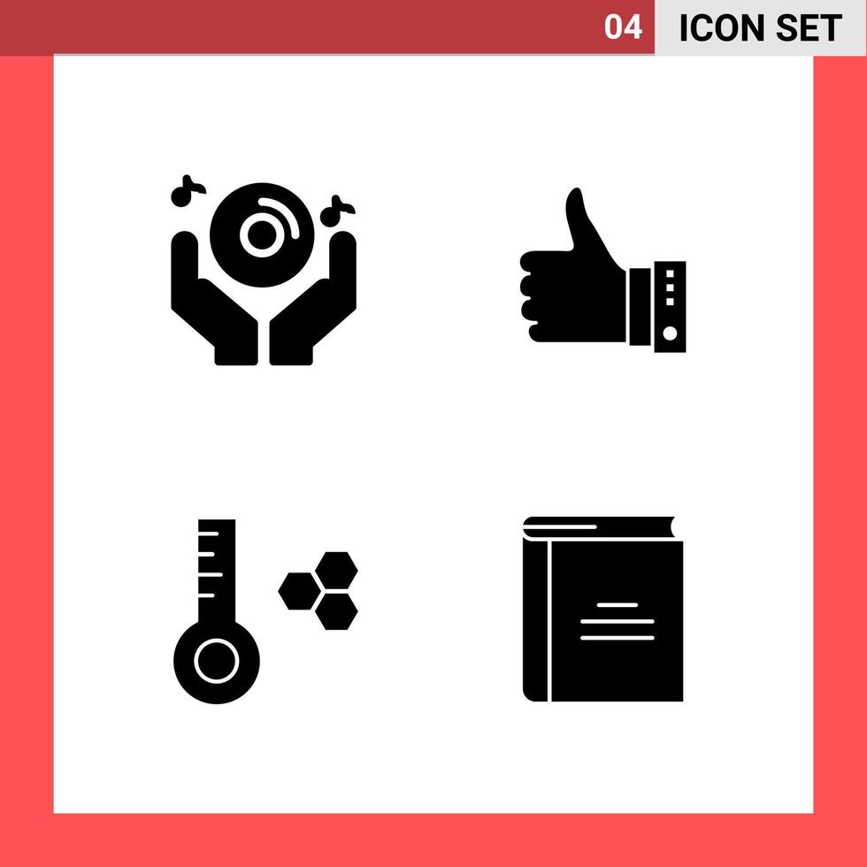 4 ícones embalam símbolos de glifos de estilo sólido em fundo branco. sinais simples para design geral. vetor