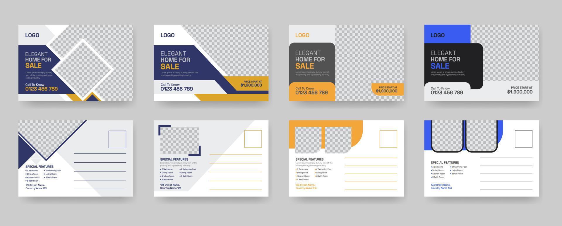 modelo de cartão postal imobiliário profissional, design de cartão postal imobiliário profissional pronto para impressão vetor