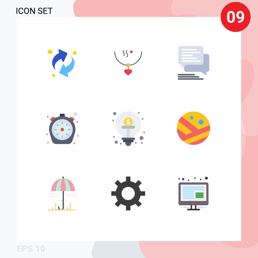 grupo de símbolos de ícones universais de 9 cores planas modernas de elementos de design de vetores editáveis de bolha de comida de bate-papo de cozinha de temporizador