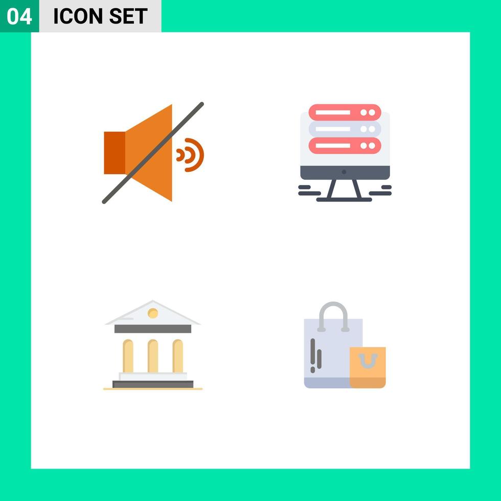 pacote de interface de usuário de 4 ícones planos básicos de monitor de campus mudo web bag elementos de design de vetores editáveis