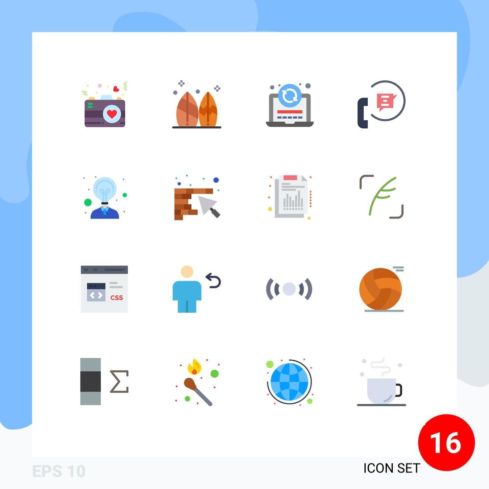 pacote de 16 sinais e símbolos modernos de cores planas para mídia impressa na web, como suporte, ajuda, codificação de contato de prancha de surfe, pacote editável de elementos de design de vetores criativos