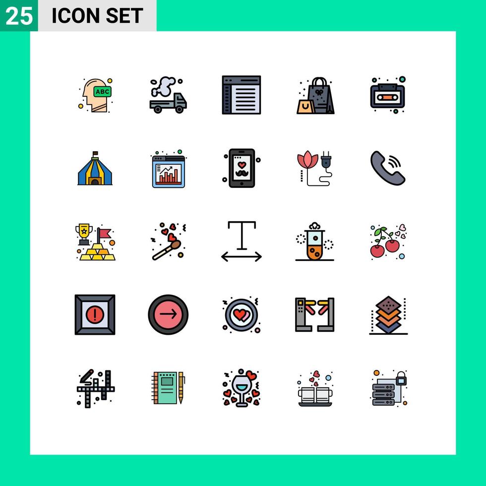 pacote de interface de usuário de 25 cores planas de linha preenchida básica de elementos de design de vetores editáveis de comunicação de usuário de gás de bolsa atual