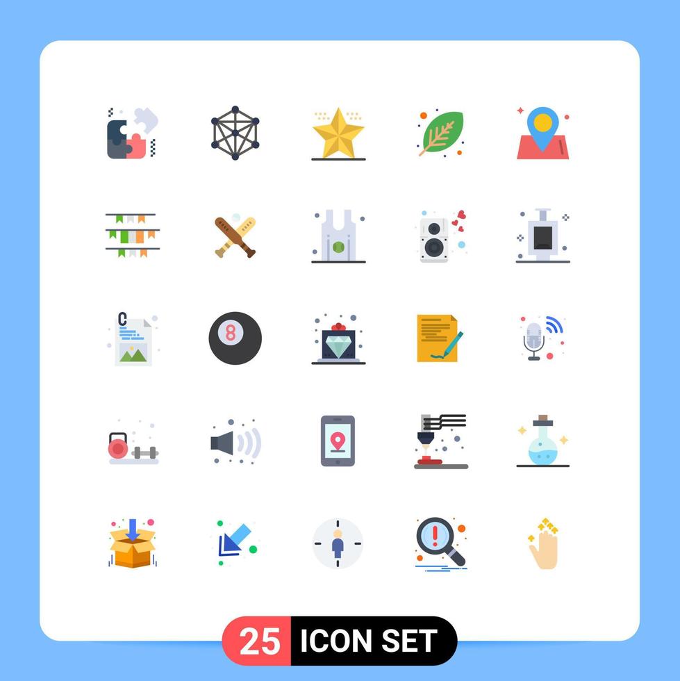 conjunto moderno de 25 cores planas e símbolos, como planta de localização, folha de natal, elementos de design de vetores eco editáveis