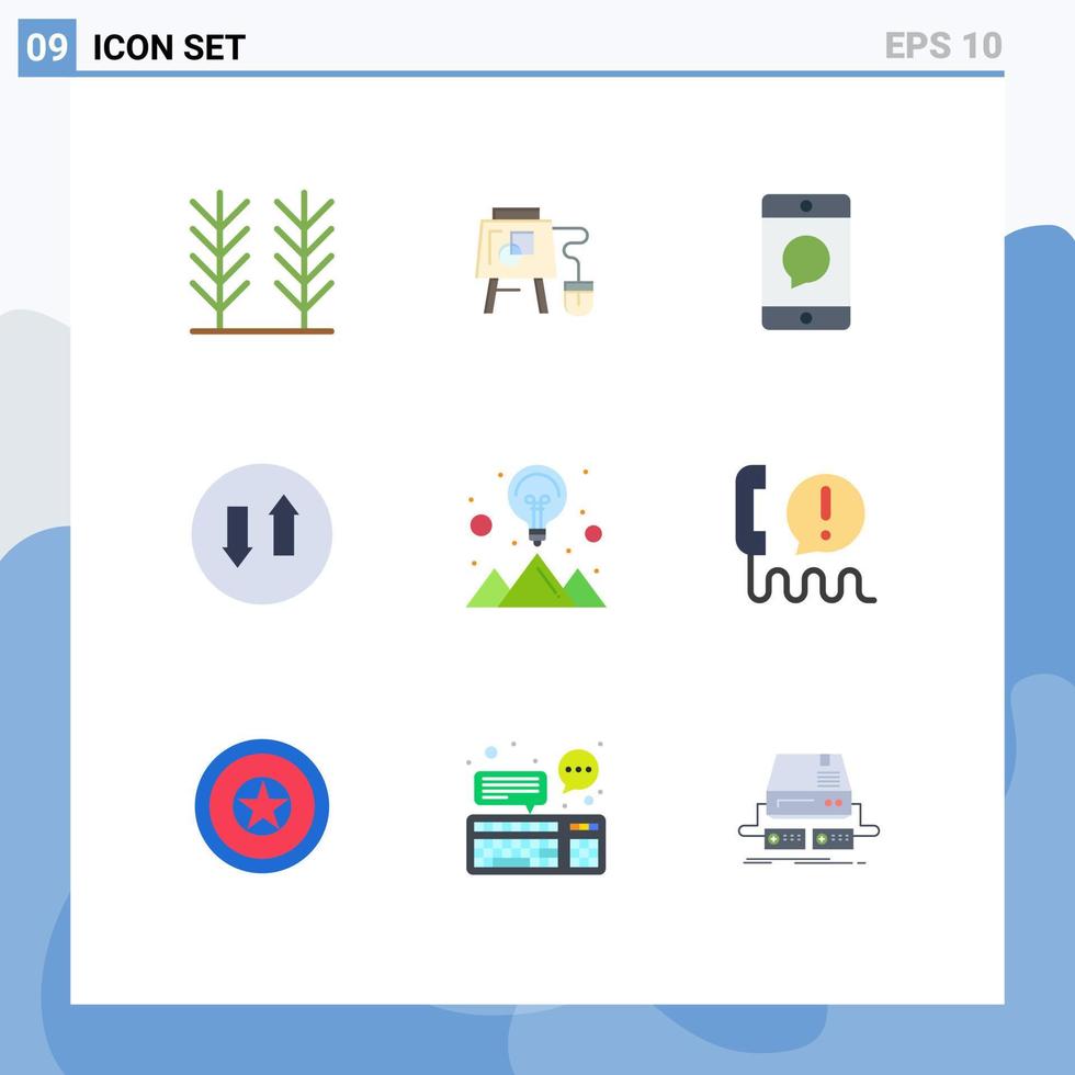 conjunto moderno de pictograma de 9 cores planas de ideia de comunicação streaming de setas elementos de design de vetores editáveis
