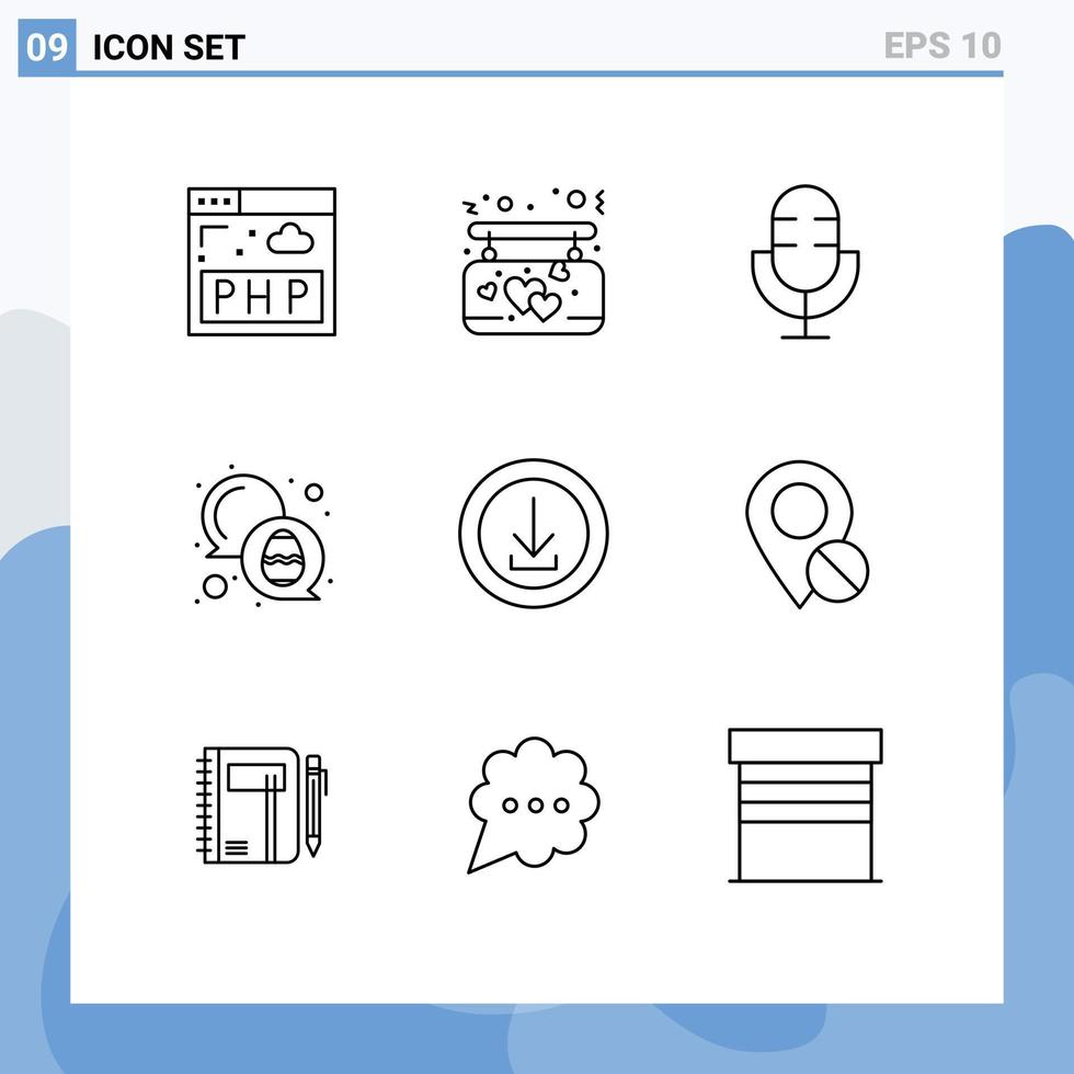 pacote de ícones vetoriais de estoque de 9 sinais e símbolos de linha para elementos de design de vetores editáveis de bate-papo de páscoa eletrônicos de ovo de negócios