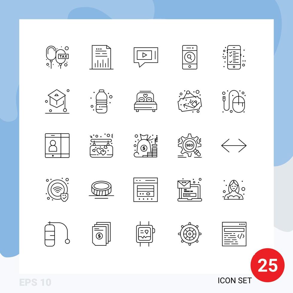 25 ícones criativos, sinais e símbolos modernos de arquivos de telefone da web, pessoas, vídeo, elementos de design de vetores editáveis