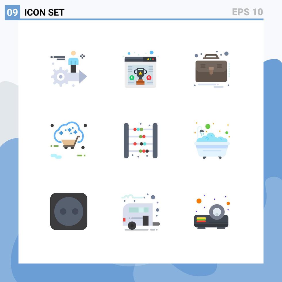 grupo de símbolos de ícone universal de 9 cores planas modernas de compras on-line navegador mala de internet elementos de design de vetores editáveis
