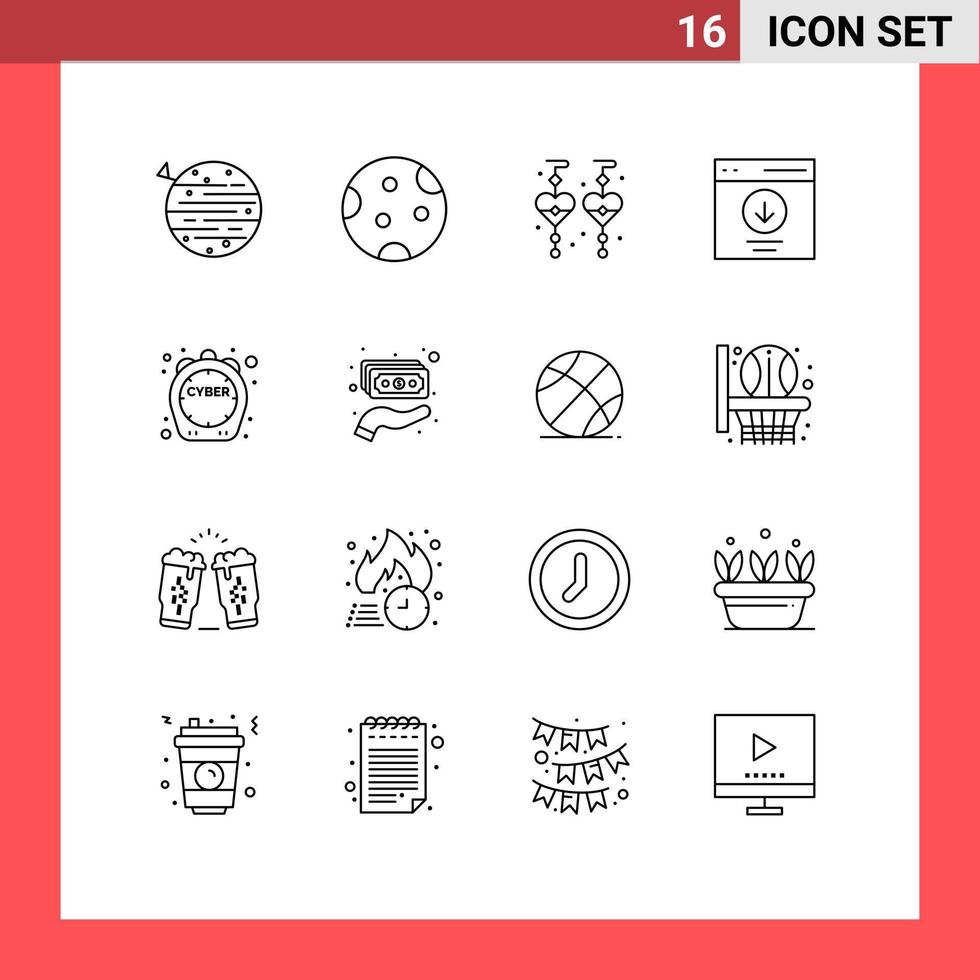 conjunto de 16 sinais de símbolos de ícones de interface do usuário modernos para download de sono de interface de usuário amo elementos de design de vetores editáveis