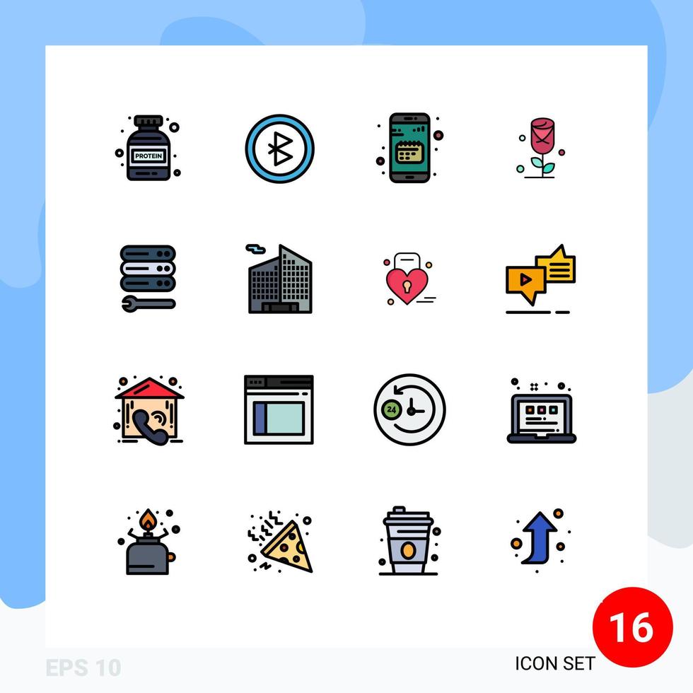 pacote de 16 linhas cheias de cores planas criativas de servidor de calendário de configurações da web rose elementos de design de vetores criativos editáveis