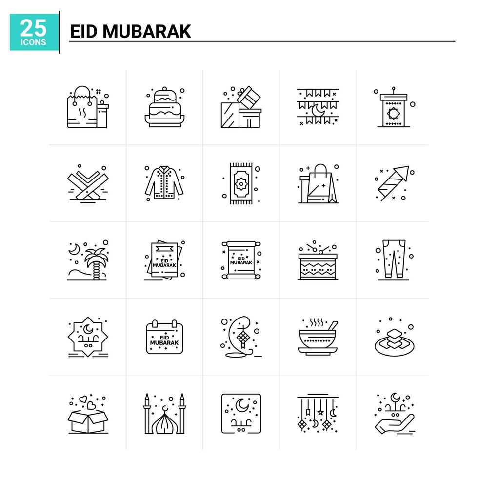 25 eid mubarak icon set vector background