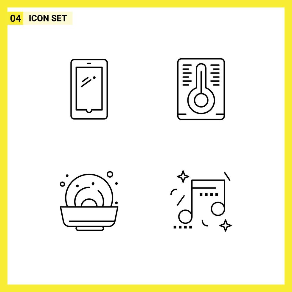 grupo de 4 sinais e símbolos de cores planas de linha preenchida para telefone, verão, medição de temperatura, android, felicidade, elementos de design de vetores editáveis