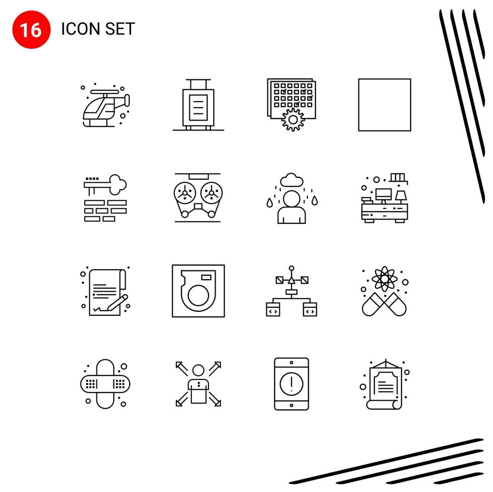 pacote de ícones vetoriais de estoque de 16 sinais e símbolos de linha para elementos de design de vetores editáveis de controle de multimídia de gerenciamento de jogadores-chave