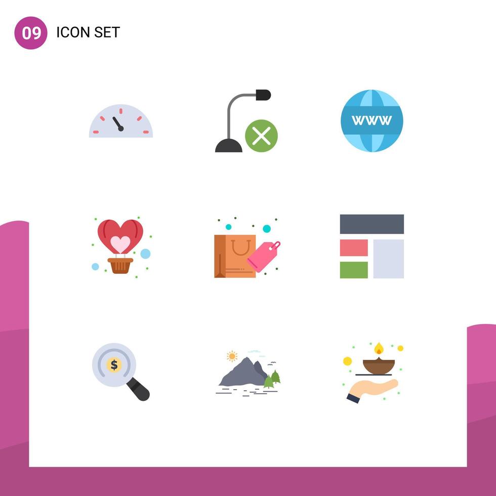 conjunto de 9 sinais de símbolos de ícones de interface do usuário modernos para elementos de design de vetores editáveis de ar de negócios de bolsa de coração