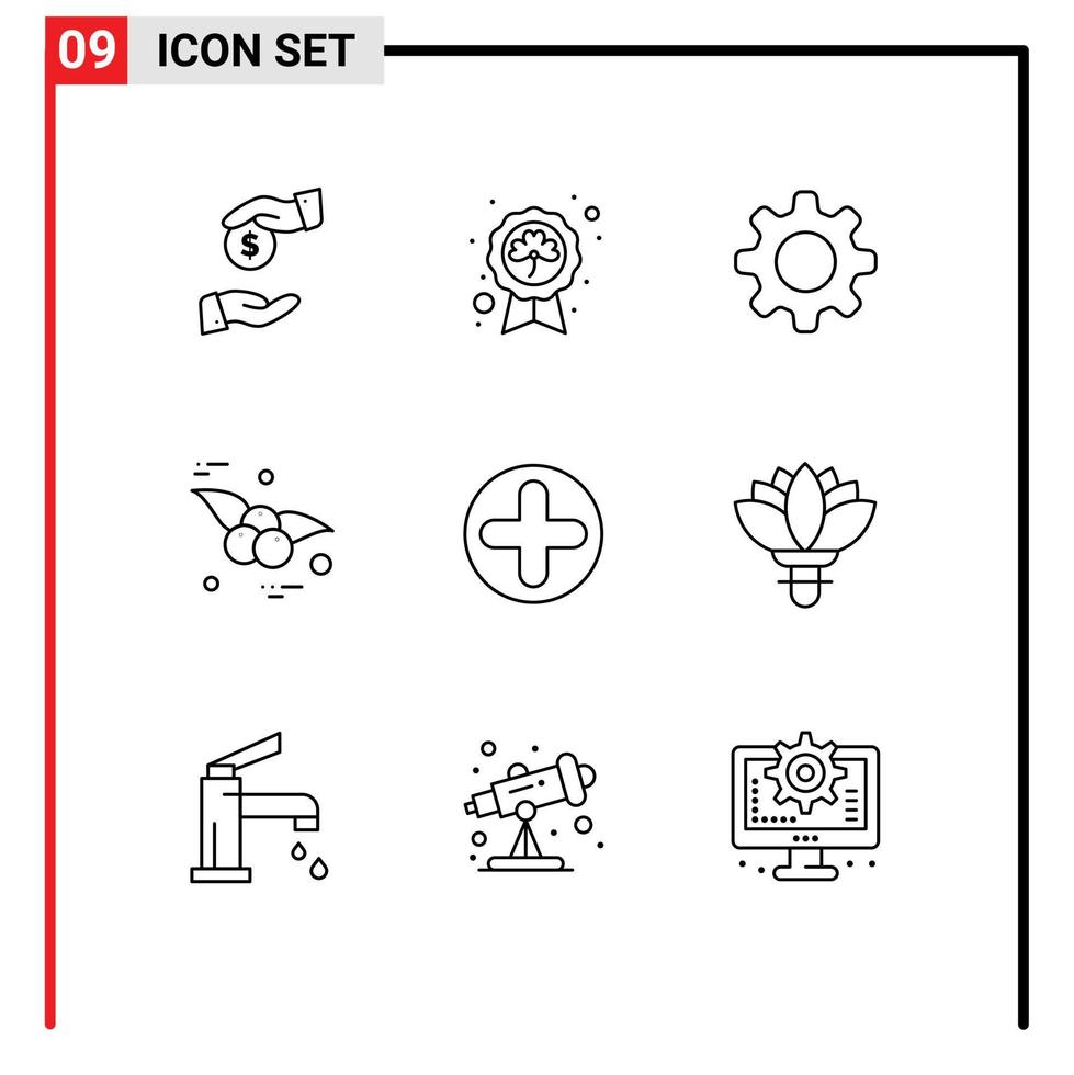 grupo de símbolos de ícone universal de 9 contornos modernos de hospital mais elementos de design de vetores editáveis de cereja de crachá