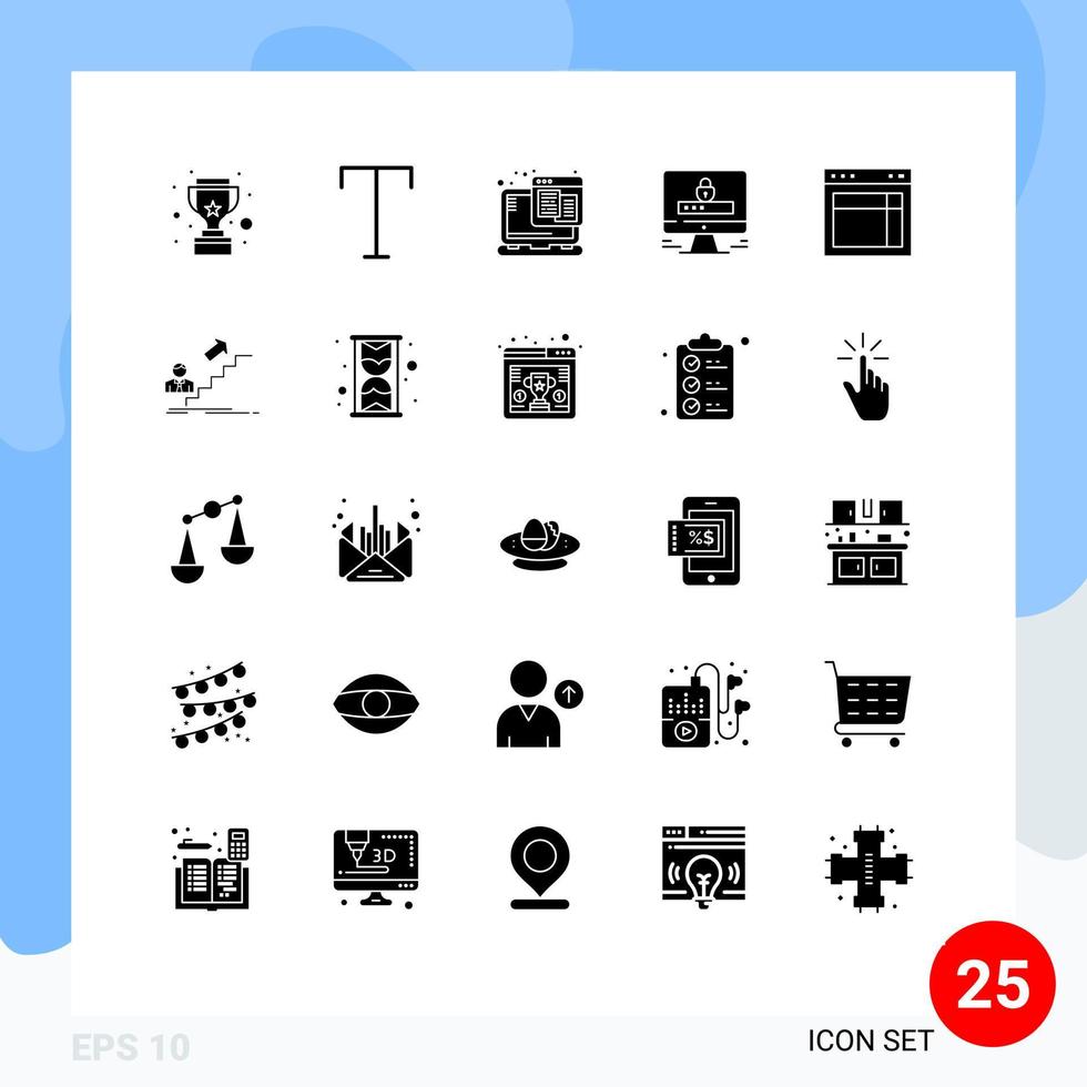 pacote de glifos sólidos de 25 símbolos universais de design de site segurança na web elementos de design de vetores editáveis na internet