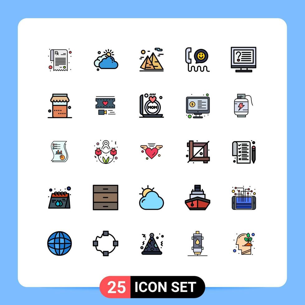 pacote de ícones de vetores de ações de 25 sinais e símbolos de linha para ajuda de computador, contato para caminhadas, chamada de elementos de design de vetores editáveis