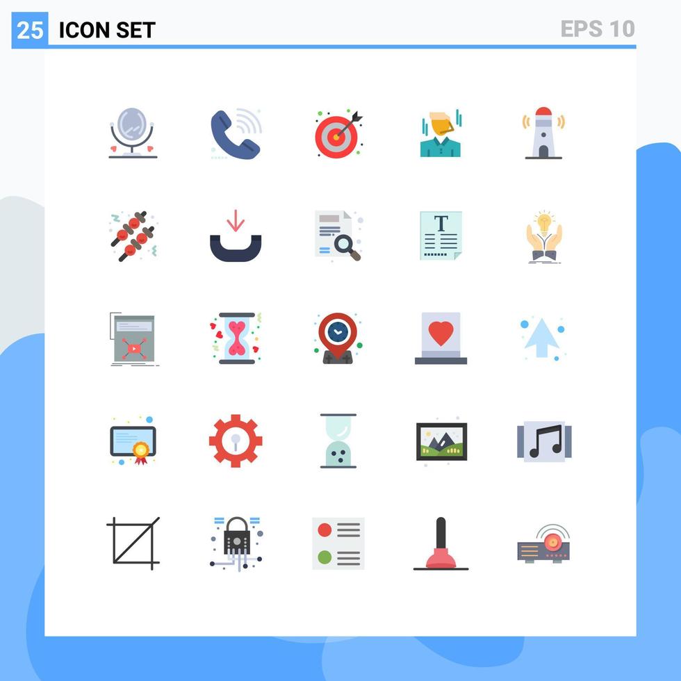 grupo de 25 sinais e símbolos de cores planas para elementos de design de vetores editáveis de gerente de homem de olho de touros de praia de farol