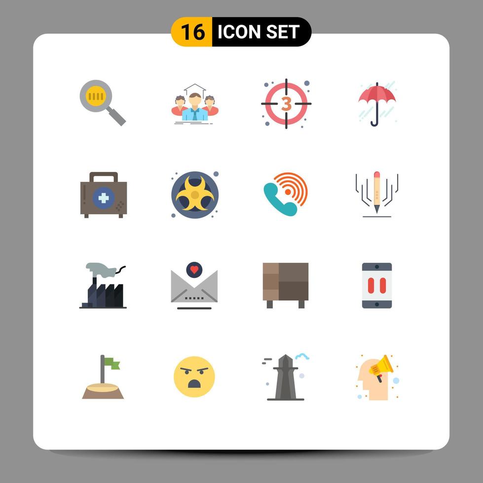 pacote de ícones de vetores de ações de 16 sinais e símbolos de linha para ajudar o clima reunião guarda-chuva iniciar pacote editável de elementos de design de vetores criativos