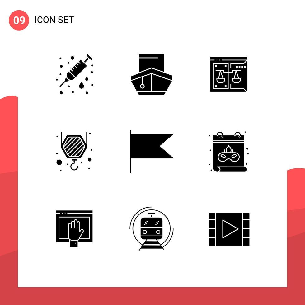 grupo de símbolos de ícone universal de 9 glifos sólidos modernos de construção de veículos de guindaste do país elementos de design de vetores editáveis digitais