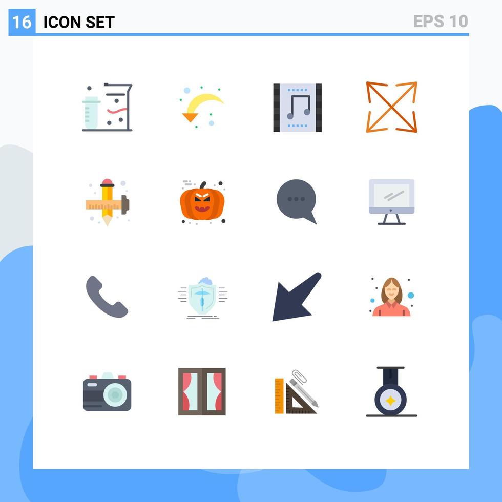 Pacote de cores planas de 16 interfaces de usuário de sinais e símbolos modernos de design zoom celebração escala cena musical pacote editável de elementos de design de vetores criativos