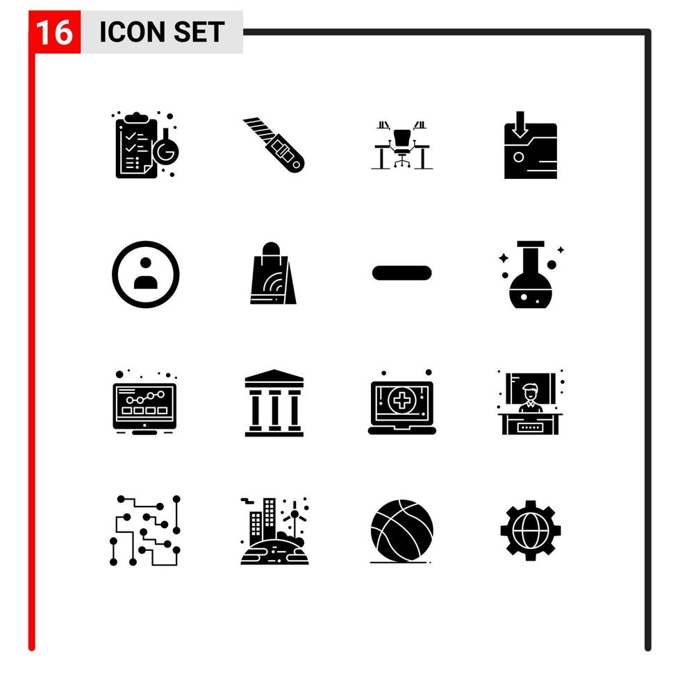 grupo de símbolos de ícone universal de 16 glifos sólidos modernos de tecnologia mesa de negócios local de trabalho mesa editável elementos de design vetorial vetor