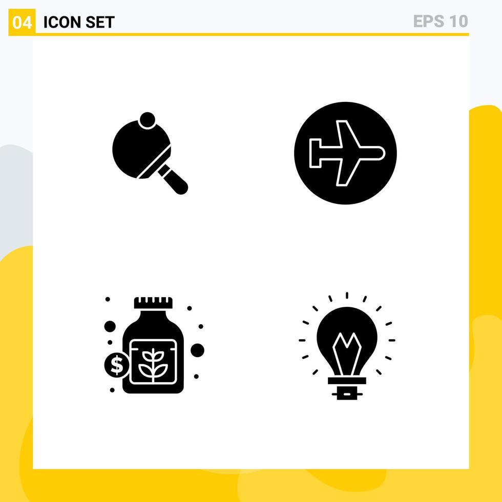 pacote de interface do usuário de 4 glifos sólidos básicos de pong moeda tênis aeroporto dinheiro elementos de design vetorial editáveis vetor