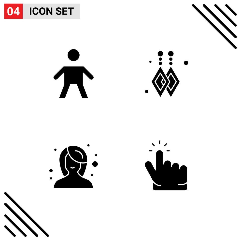 pacote de sinais e símbolos de glifos sólidos modernos para mídia impressa na web, como clique infantil, brincos personalizados, elementos de design vetorial editáveis de mão feminina vetor