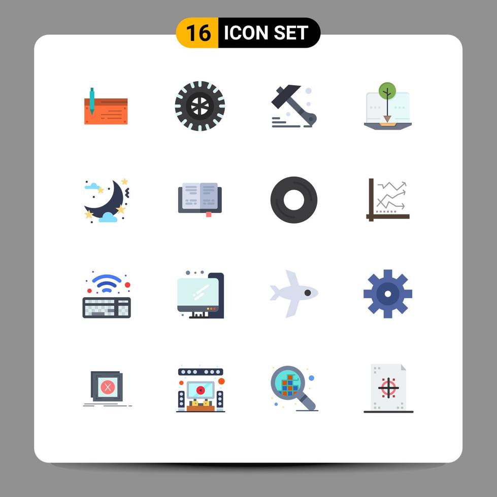 grupo de símbolos de ícone universal de 16 cores planas modernas de celebração conteúdo orgânico ferramenta de conteúdo de pneus pacote editável de elementos de design de vetores criativos