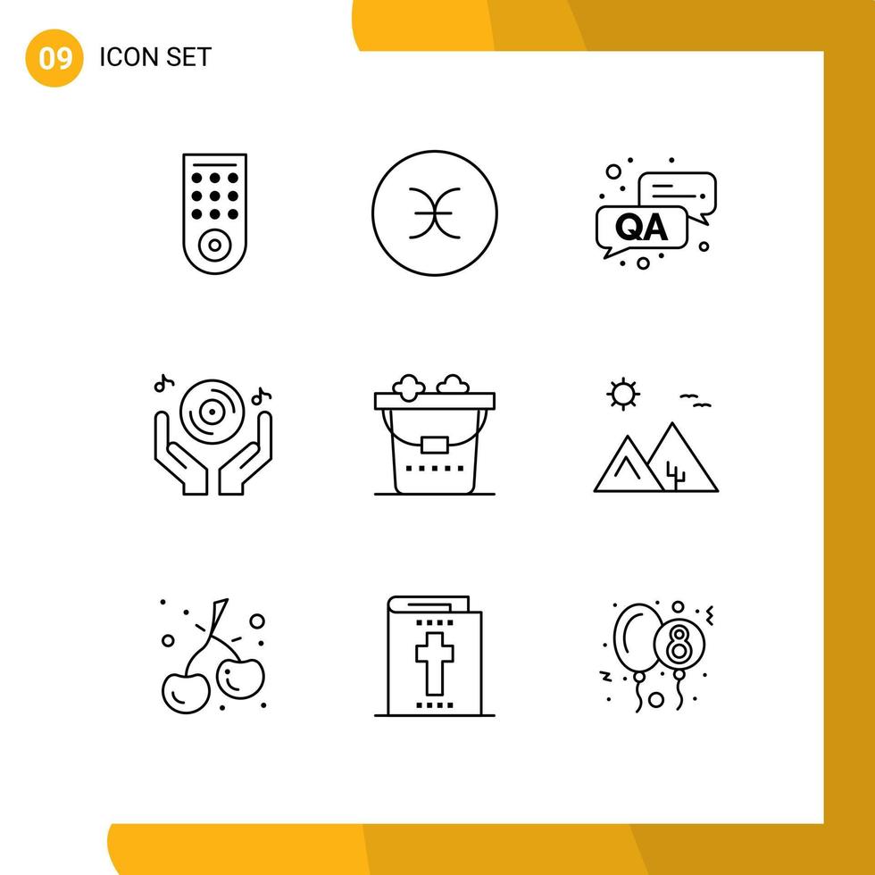 grupo de 9 sinais e símbolos de contornos para elementos de design de vetores editáveis à mão para festa de lavagem limpa