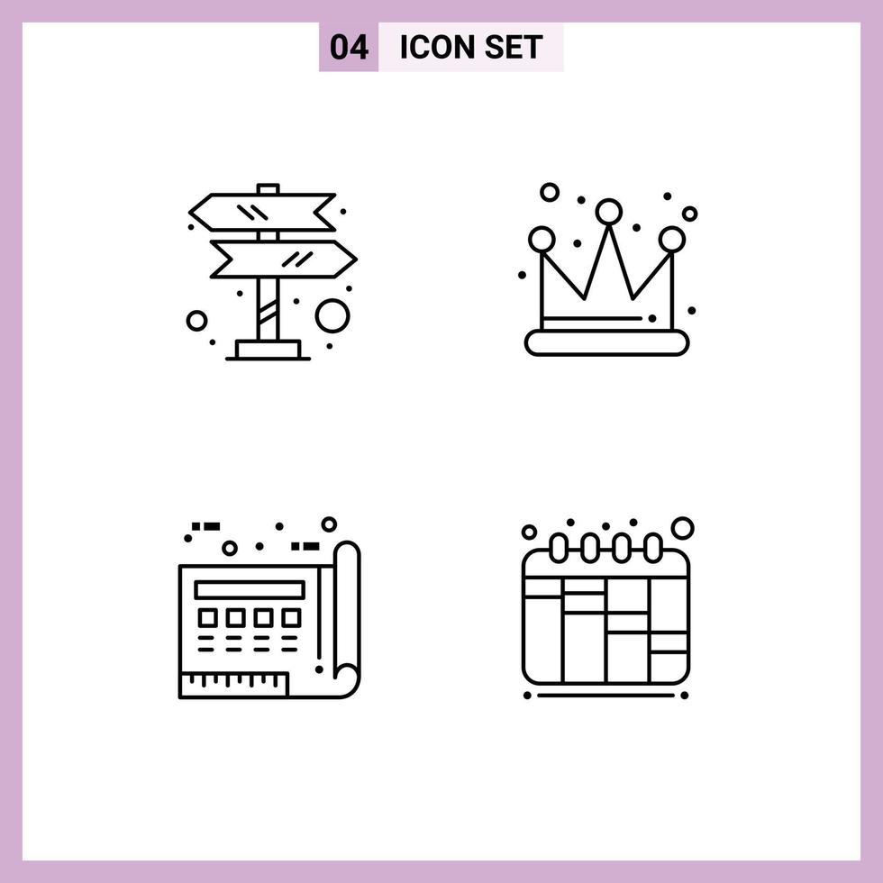 4 ícones criativos sinais modernos e símbolos de direções desenhando navegação rei imprimir elementos de design de vetores editáveis