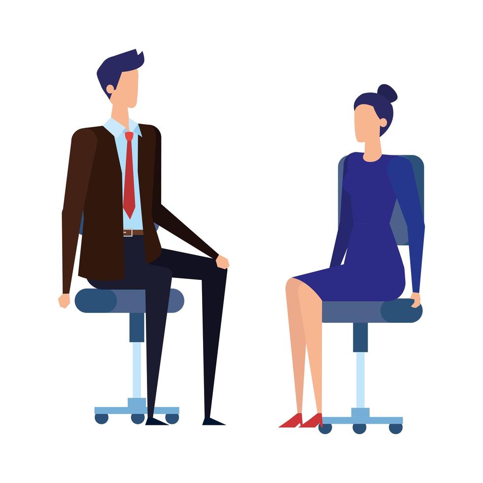 Negócios elegantes casal trabalhadores em cadeiras de escritório vetor