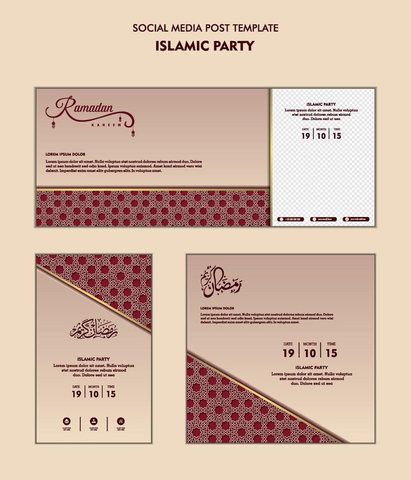 conjunto de modelo de postagem de mídia social para ramadan kareem e bom para e bom para outra festa islâmica vetor