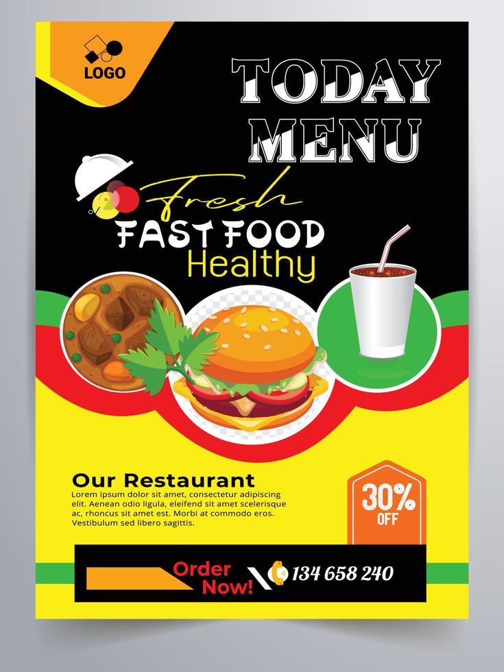 restaurante delicioso design de panfleto de fast-food. capa de refeição chinesa de menu de hoje, brochura de fast food de hambúrguer, modelo de vetor de comida quente, folheto de livro de menu de hambúrguer de restaurante.