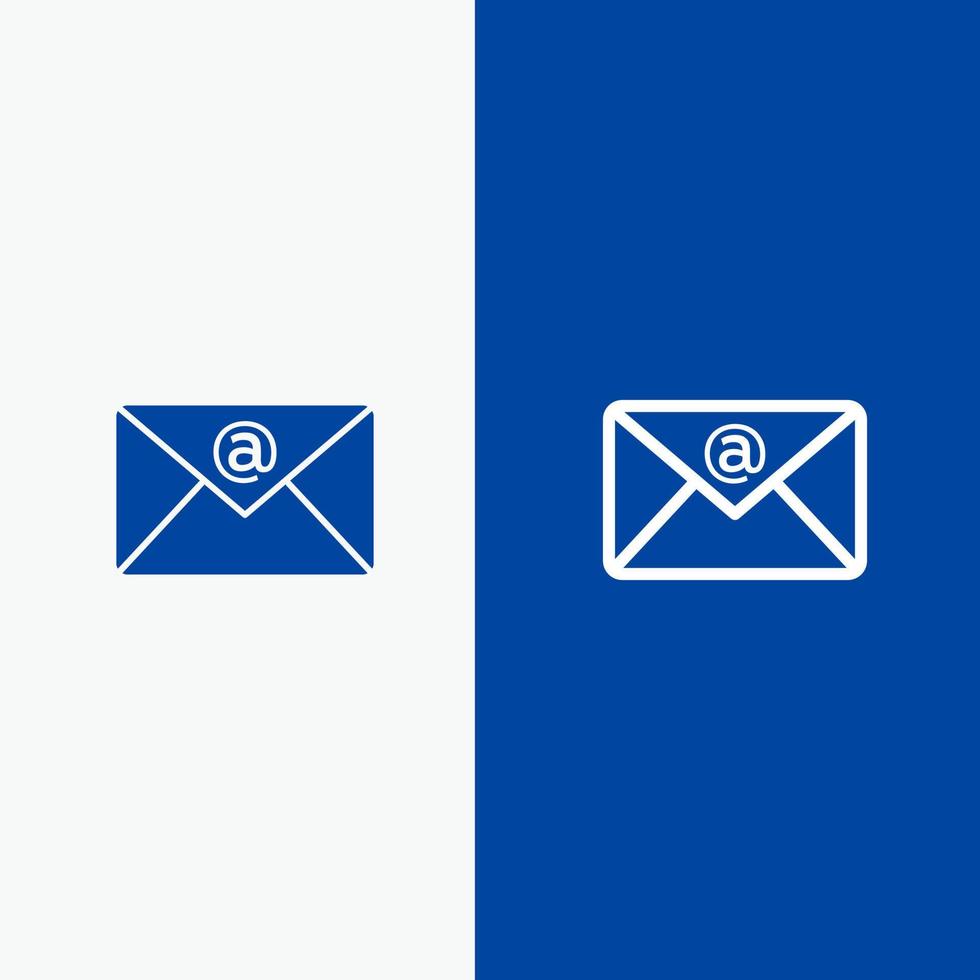 linha de correio de caixa de entrada de e-mail e ícone sólido de glifo banner azul linha e ícone sólido de glifo banner azul vetor